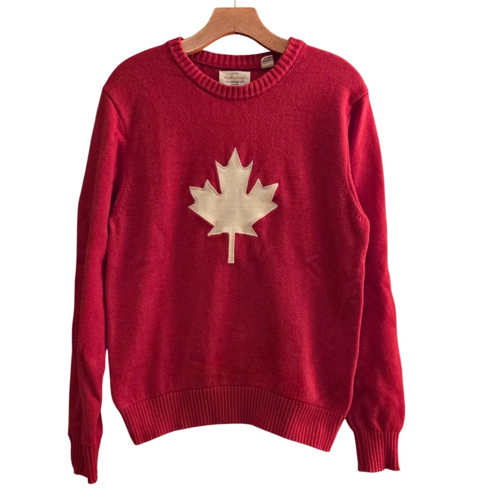 Weatherproof Vintage Red Canada Maple Leaf Crewneck Sweater 100% Cotton Sz S
